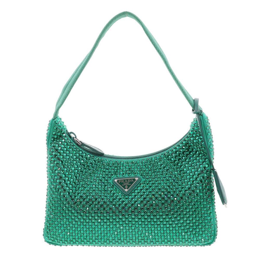 PRADA Re Edition Handbag Crystal embellished Satin Bag Green